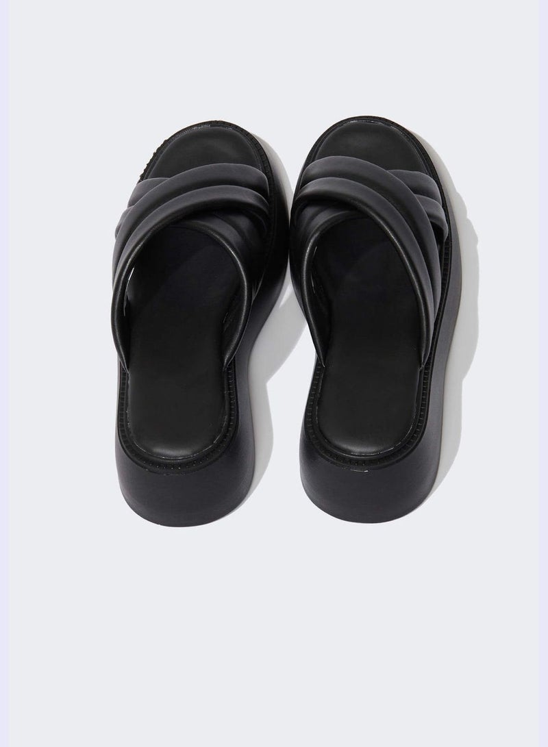 High Sole Cross Strappy Slippers