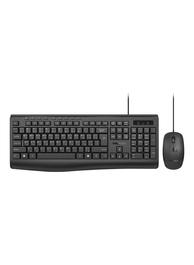 Wired Keyboard and Mouse with Ambidextrous, 2400 Adjustable DPI, Media Keys, Deep-Profile Keycap, Spill Resistance, Combo-CM4 Black