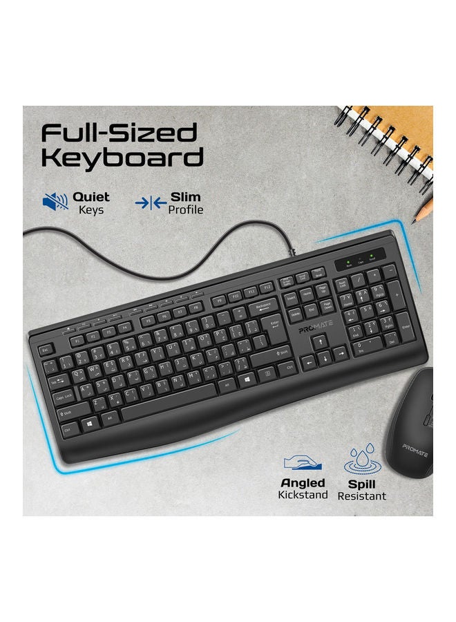 Wired Keyboard and Mouse with Ambidextrous, 2400 Adjustable DPI, Media Keys, Deep-Profile Keycap, Spill Resistance, Combo-CM4 Black