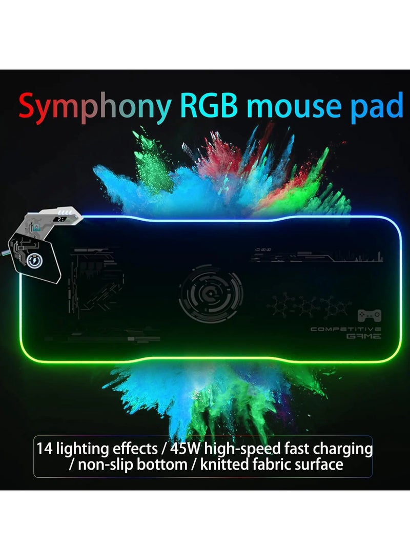 15W 30W Large RGB Gaming Mouse Pad with Wireless Charging Microfiber Fabric Non-Slip Base 14 Color Light Modes