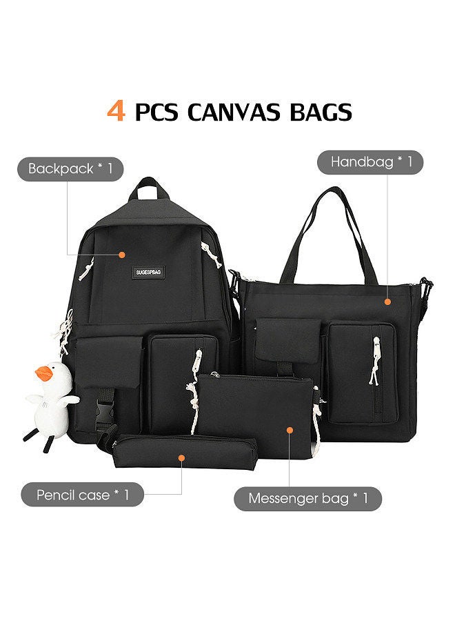 4 pcs Canvas Backpack Combo Set School Bags with Crossbody Bag Pencil Box Casual School Bag For Teenage Girls Women Backpack College Student Laptop Backpacks