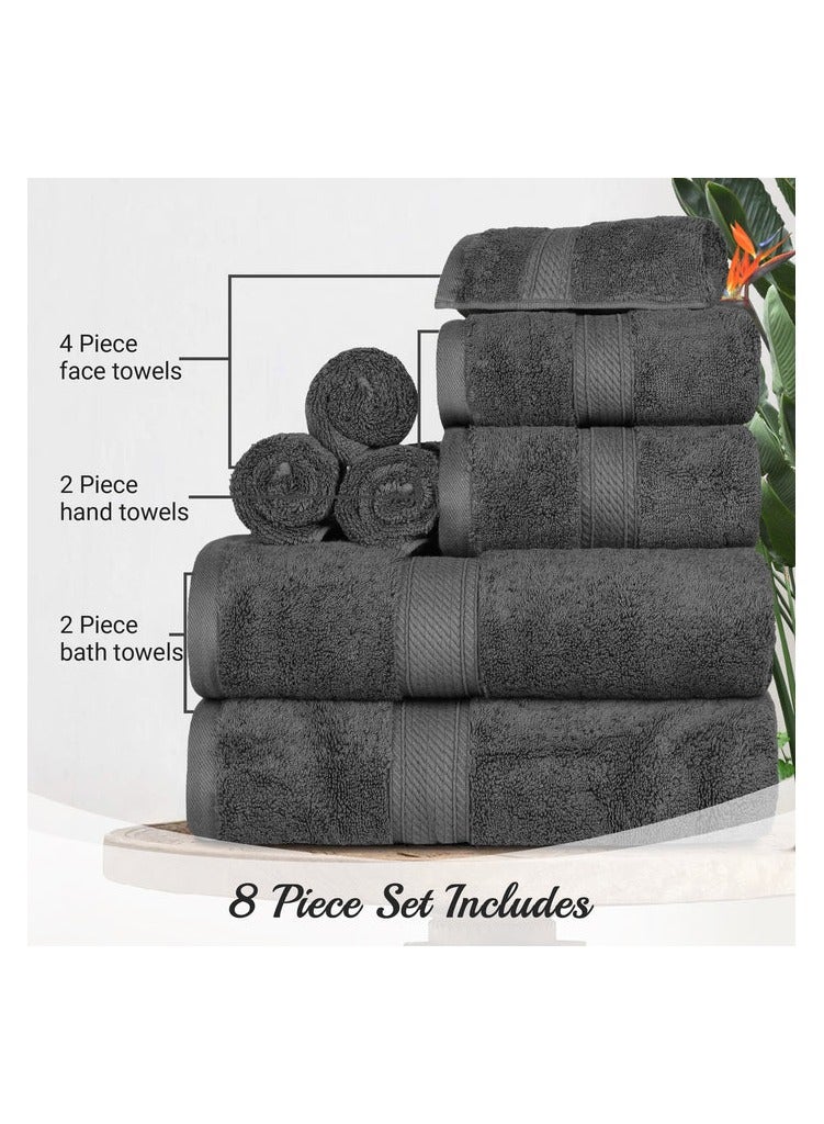 Comfy 8 Piece Highly Absorbent 600Gsm Combed Cotton Hotel Quality Towel Set -Grey