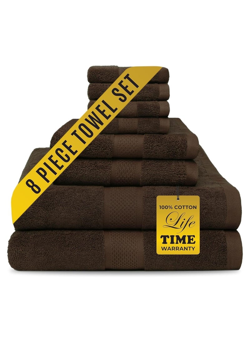 Comfy 8 Piece Highly Absorbent 600Gsm Combed Cotton Hotel Quality Towel Set Brown