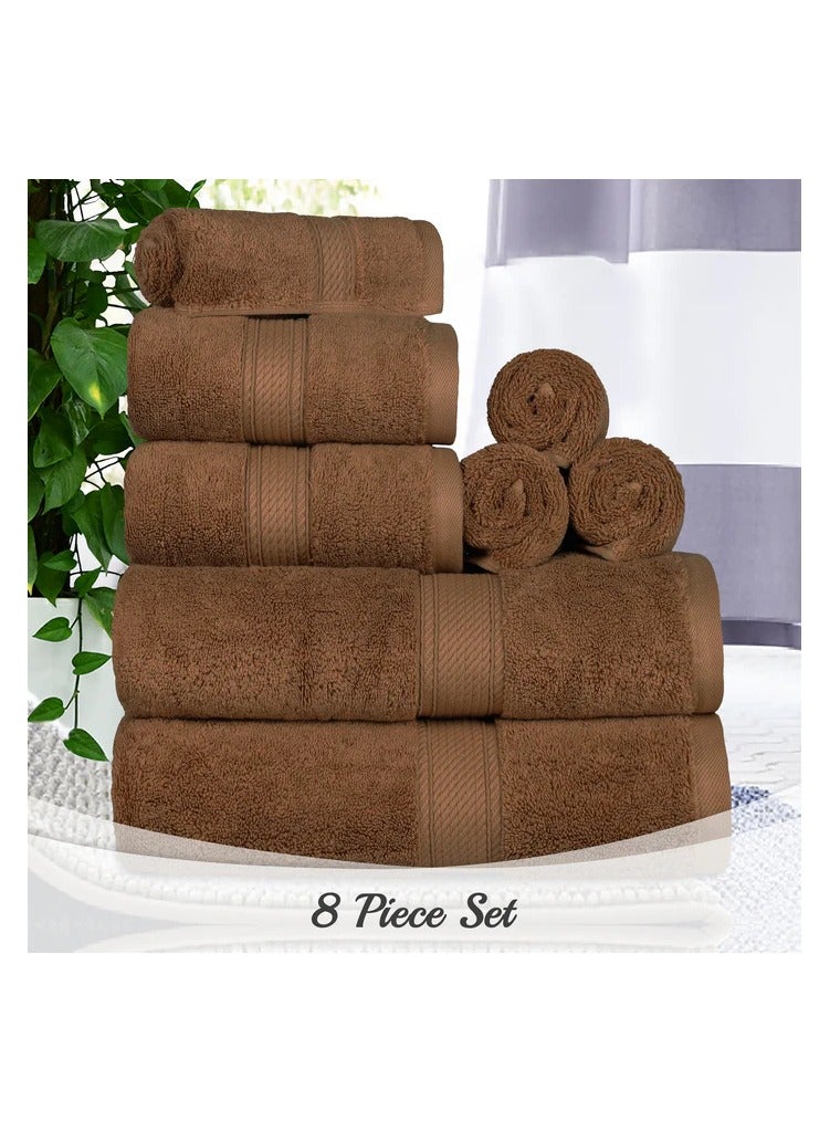 Comfy 8 Piece Brown Combed Cotton Hotel Quality 600Gsm Highly Absorbent Towel Set