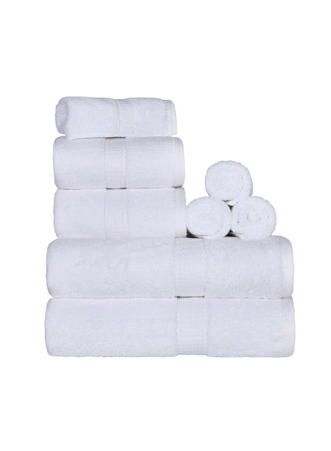 Comfy 8 Piece Highly Absorbent 600Gsm Combed Cotton White Hotel Quality Towel Set