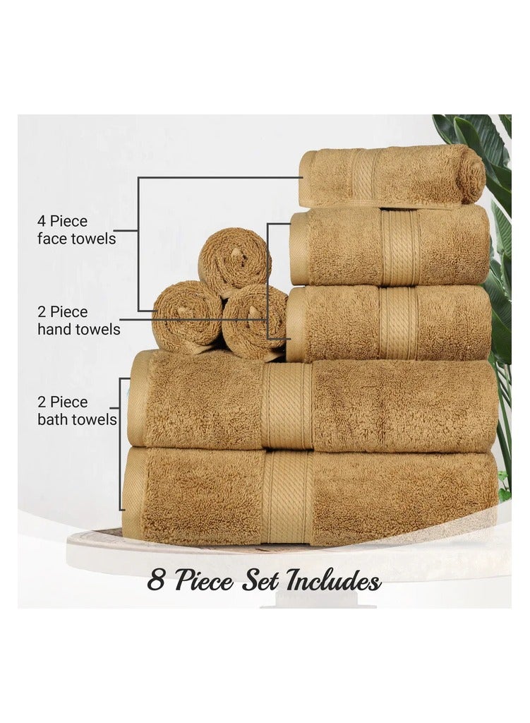 Comfy 8 Piece Highly Absorbent 600Gsm Hotel Quality Combed Cotton - Camel Towel Set