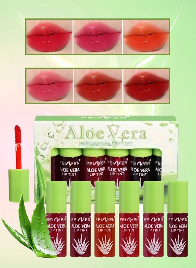 6 Colors Aloe Vera Nourishing Lip Tint Lip Gloss Oil Hydrating Soft Moisturizing Cheek Lip Tint Smooth and Fade Lip Lines Watery Lip Oil Liquid Lipstick Fat Non Sticky Lip Gloss