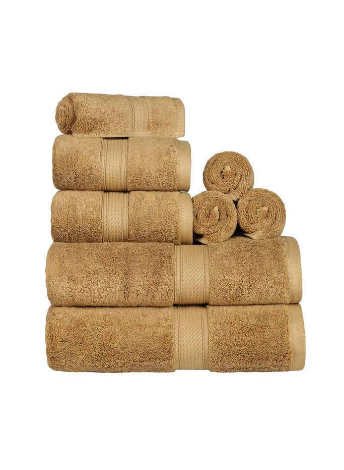 Comfy 8 Piece Highly Absorbent 600Gsm Hotel Quality Combed Cotton Towel Gift Pack Set Beige