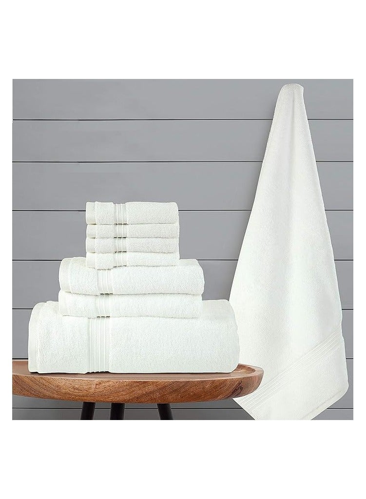 Comfy 8 Piece White Highly Absorbent Combed Cotton 600Gsm Hotel Quality Towel Set