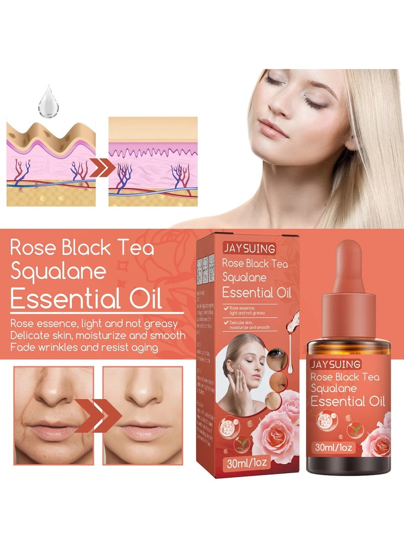 Rose Black Tea Squalane Essential Oil, 30ml Anti Aging And Anti Wrinkle Serum, Moisturizing Whitening Brighten Fine Line Essential Oil For Women Body