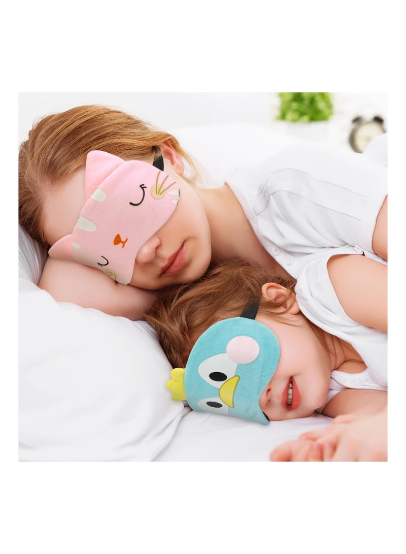 4Pcs Cute Sleeping Eye Masks for Kids, Plush Cartoon Soft Fluffy Eyeshade, Adjustable Elastic Eyepatch for Kids Adult Night Nap Travel Deep Sleeping