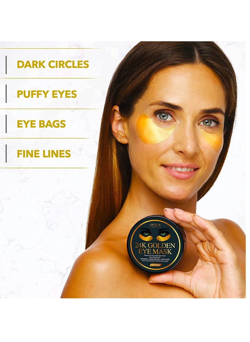 Under Eye Mask for Dark Circles and Puffiness, Eye Bags, Wrinkles, 24k Gold Under Skincare Eye Treatment Patches for Puffy Eyes with Collagen for Women and Men - Under Eye Gel Pads