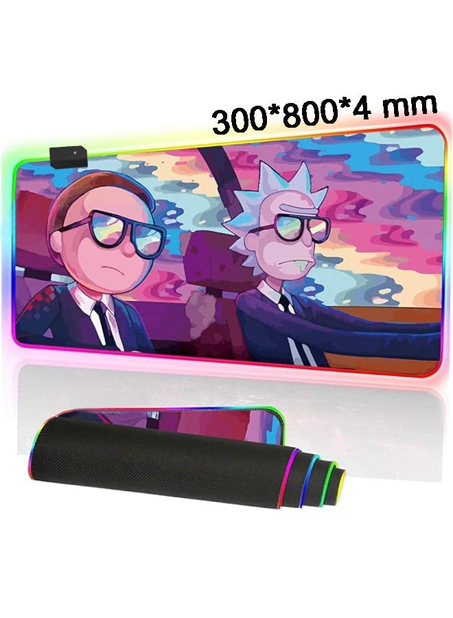 Large Luminescence Mouse Pad Extended Gaming Non-Slip Rubber Base Office Desk Keyboard Mouse Pads (300 * 800 * 4mm）Rick and Morty