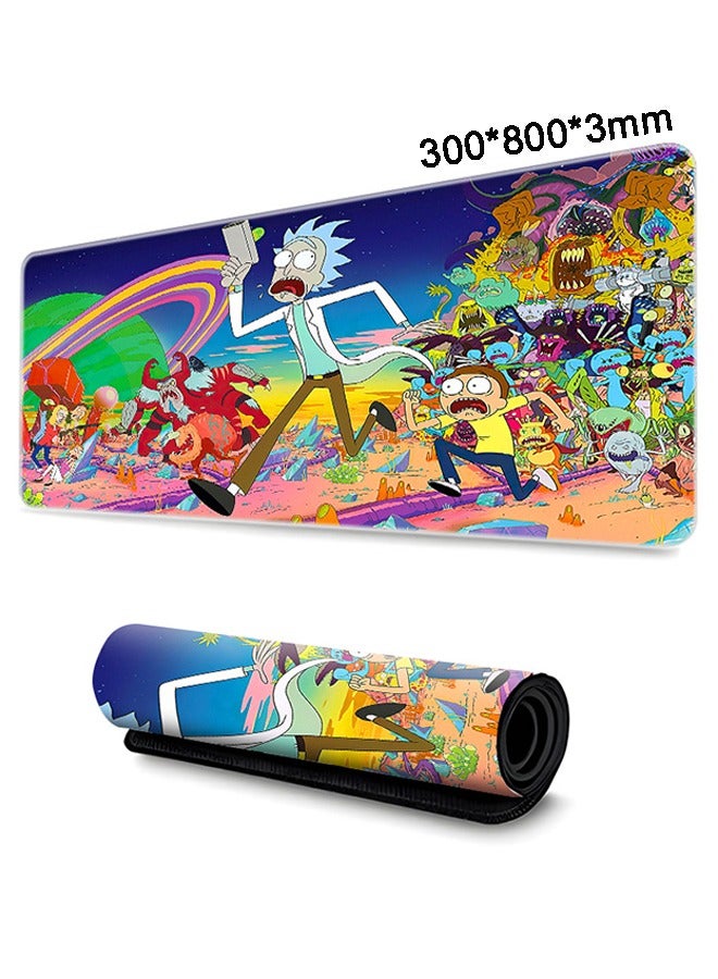 Large Mouse Pad Extended Gaming Non-Slip Rubber Base Office Desk Keyboard Mouse Pads (300 * 800 * 3mm）Rick and Morty