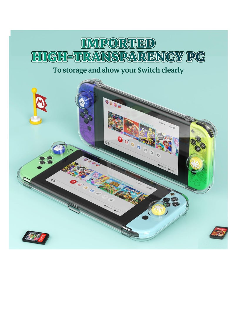 Transparent Case for Nintendo Switch OLED, Magnetic Closure Travel Case for Switch OLED, Comfort Grip Case with Shock-Absorption and Anti-Scratch Design, Transparent