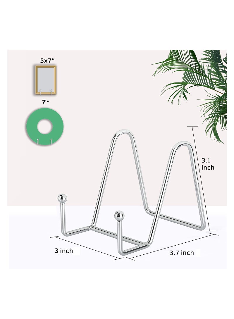 5Pack 3in Silver Display Stands Art Iron Easel Plate Holder Metal Frame Holder Stands for Pictures, Photo, Decorative Plate Dish