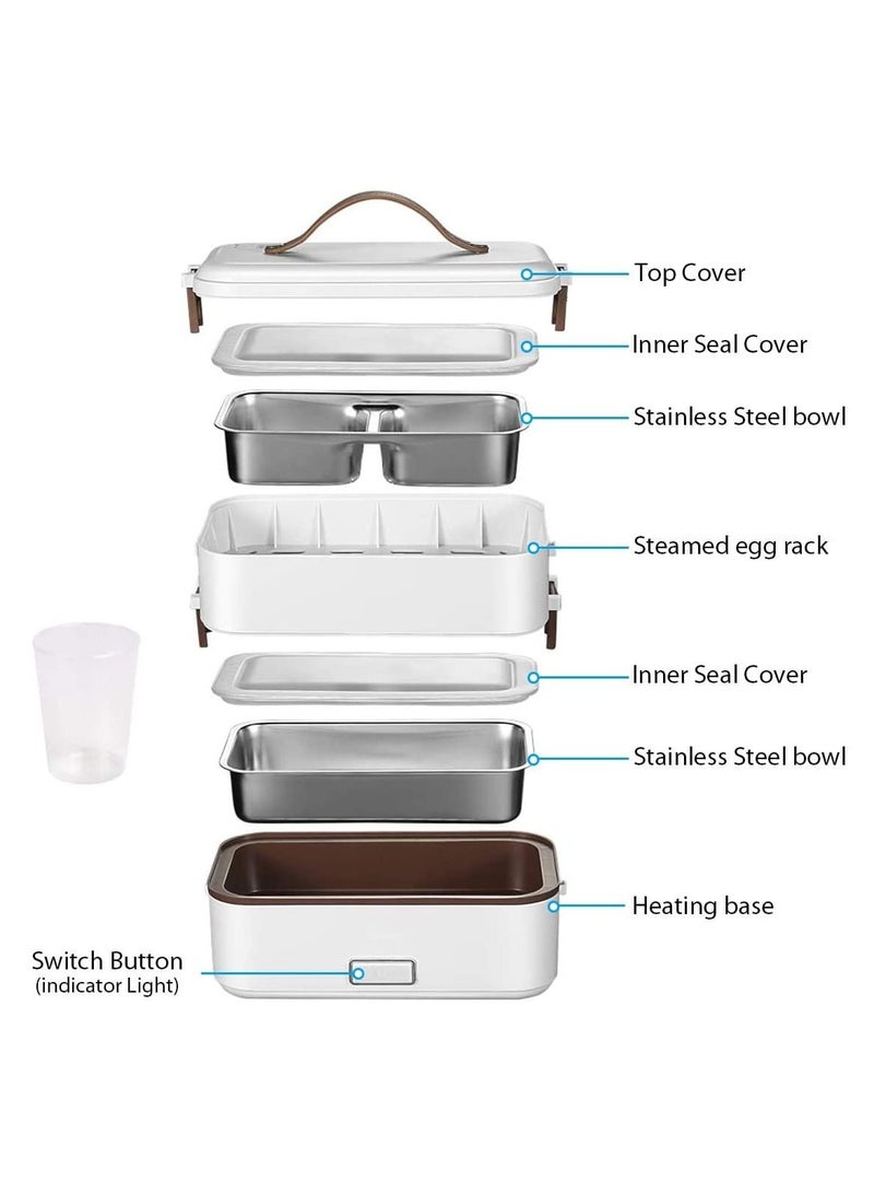 White 800ml 2-Layer Portable Electric Food Heater Lunch Box, Mini Removable 304 Stainless Steel 220v Food Heater