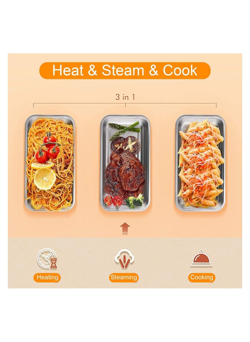 White 800ml 2-Layer Portable Electric Food Heater Lunch Box, Mini Removable 304 Stainless Steel 220v Food Heater