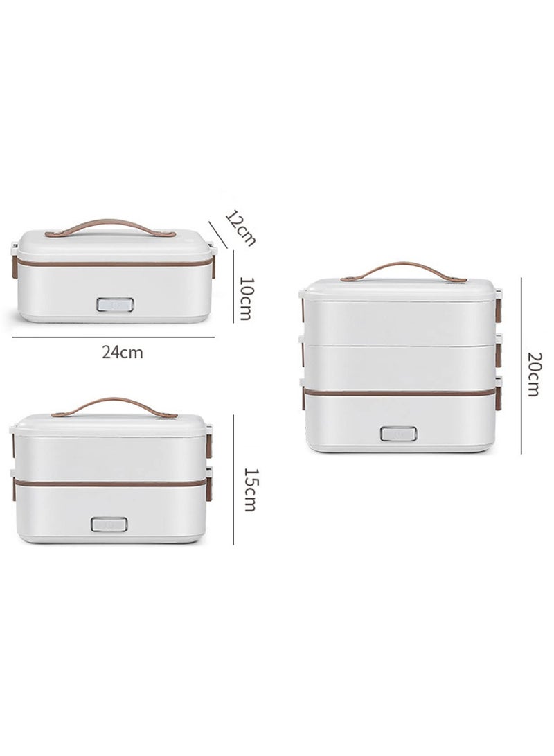 White 800ml 2-Layer Portable Electric Food Heater Lunch Box, Mini Removable 304 Stainless Steel 220v Food Heater