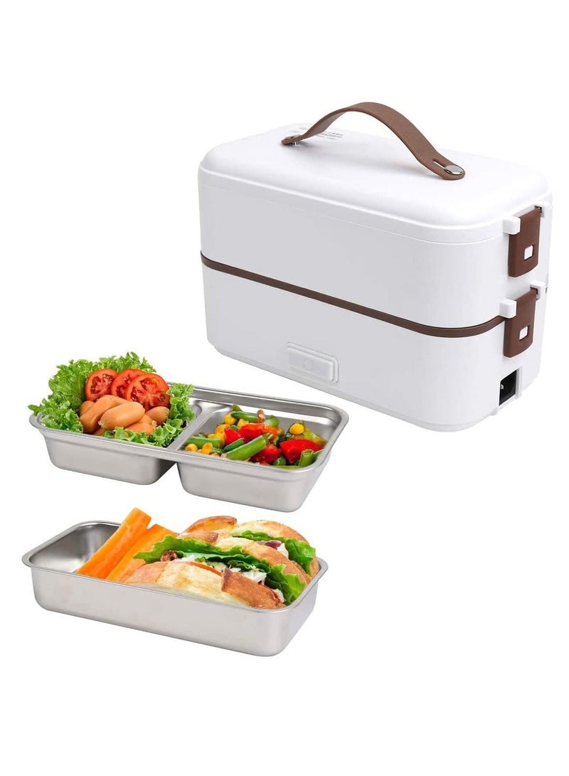 White 800ml 2-Layer Portable Electric Food Heater Lunch Box, Mini Removable 304 Stainless Steel 220v Food Heater