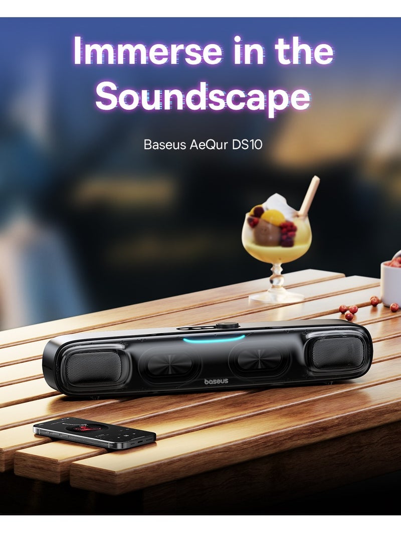 Wireless Single Soundbar Speaker With Bluetooth 5.3, App Controlled Mini Soundbar, Triple Audio Modes, 7-Colors RGB, Cable Audio with Microphone for TV, PC, Projectors (Without Battery)