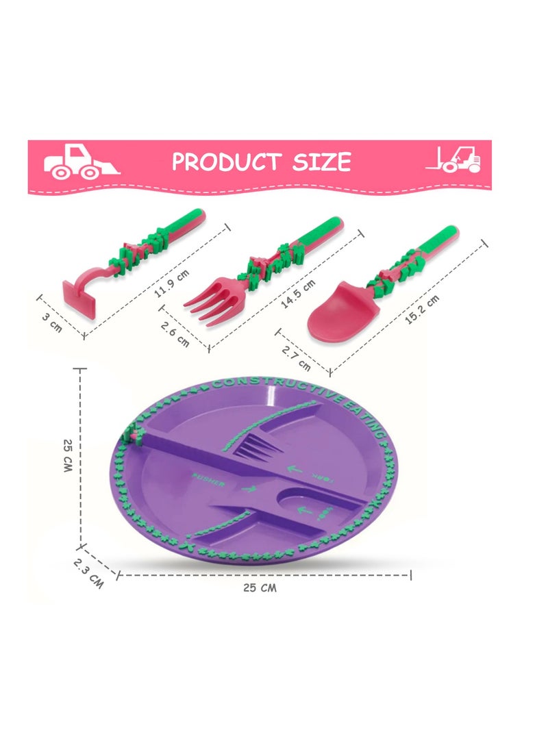 Eazy Kids Eating Plate with Spoon, Fork & Pusher - Purple, Gardening, 3Pcs