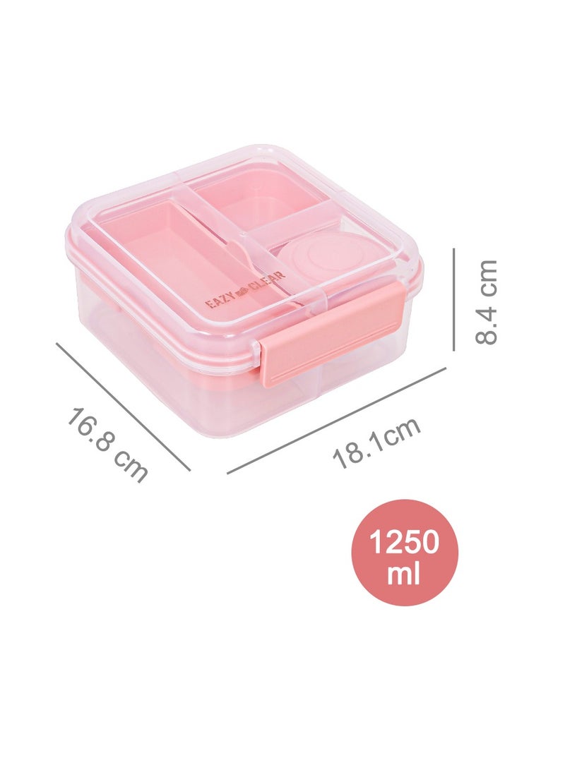 3/4/5 Compartment Convertible 1250ml Bento Lunch Box With 150ml Gravy Bowl - Pink