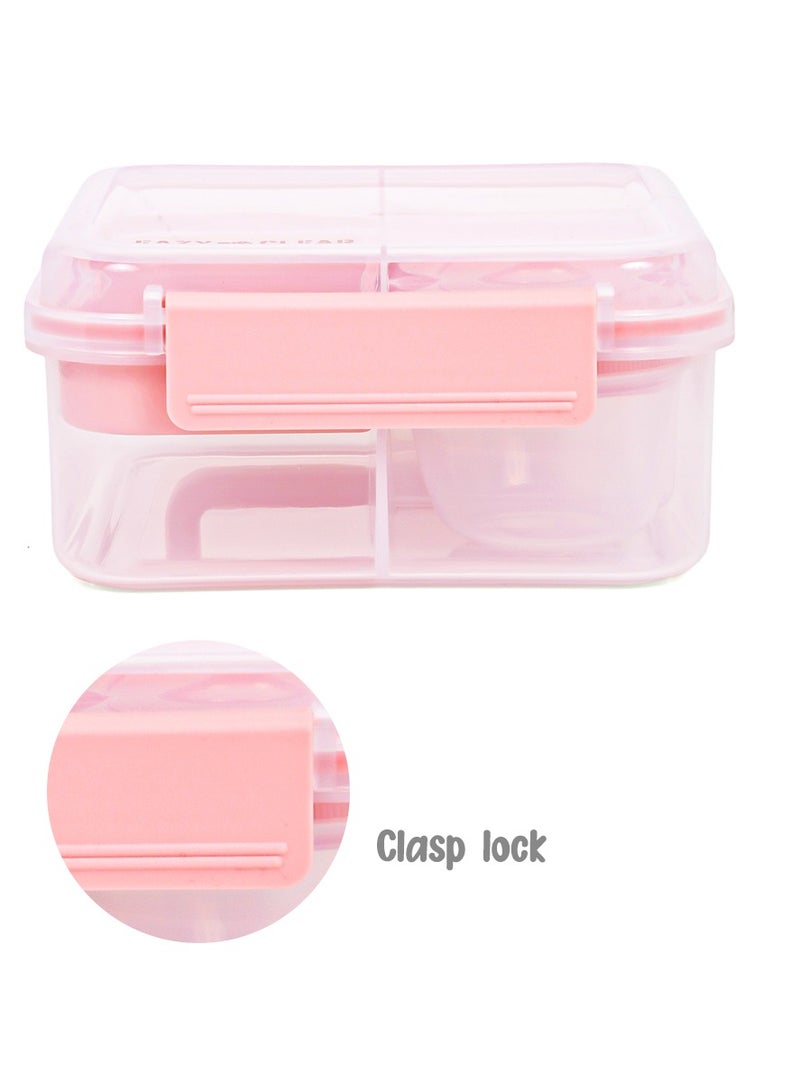 3/4/5 Compartment Convertible 1250ml Bento Lunch Box With 150ml Gravy Bowl - Pink