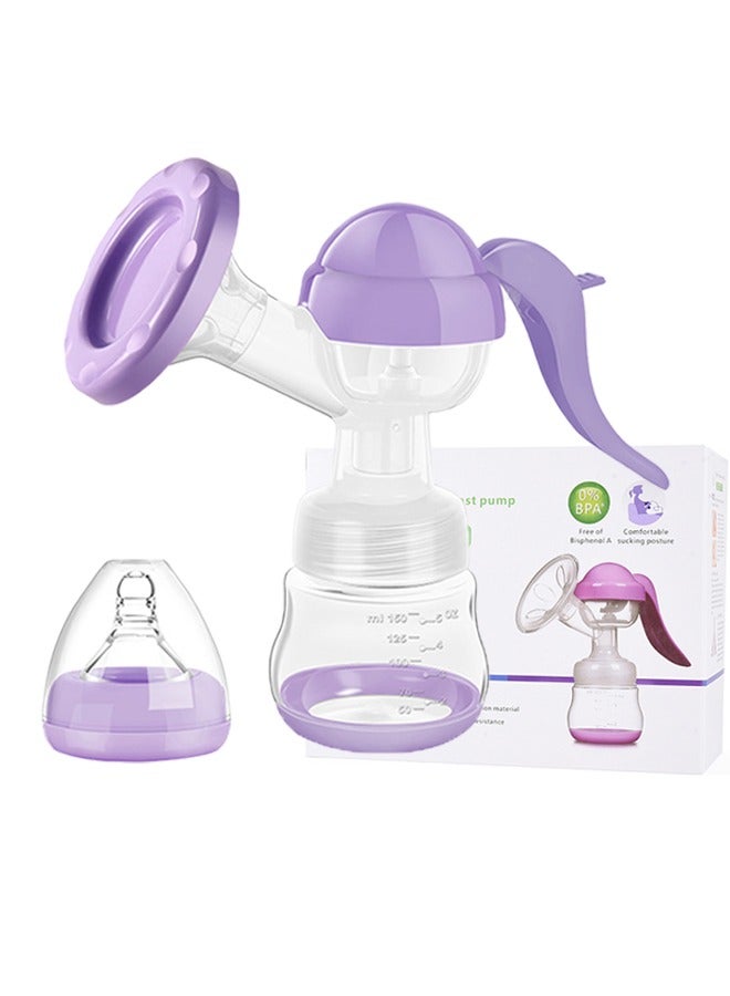 Manual Breast Pump Adjustable Suction Silicone Hand Pump Breastfeeding Health and Safety Small Portable Manual Breast Milk Catcher Baby Feeding Pumps & Accessories（Purple/Transparent)