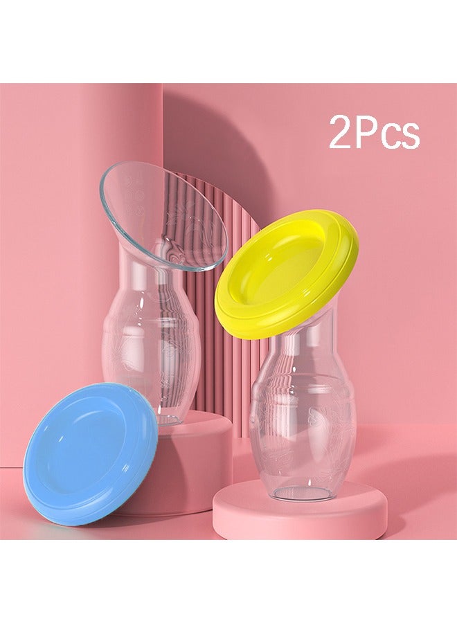 2Pcs Manual Breast Pump For Breastfeeding, Silicone Clear 90ml with Leakproof Lid Anti Overflow Breast Milk Collector Automatically Collects Breast Milk For Breastfeeding