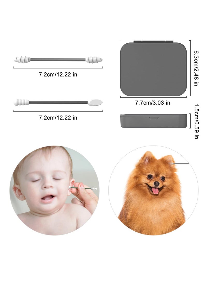 Silicone Cotton Swab with Double Tips and Storage Case, Reusable Cotton Buds for Ear Cleaning and Makeup Removal