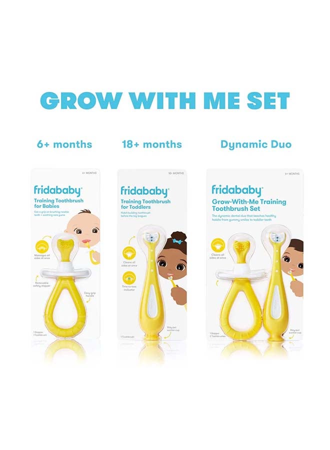 Grow-With-Me Training Toothbrush Set Infant To Toddler Toothbrush Oral Care For Sensitive Gums Combo - Yellow