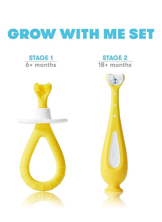 Grow-With-Me Training Toothbrush Set Infant To Toddler Toothbrush Oral Care For Sensitive Gums Combo - Yellow