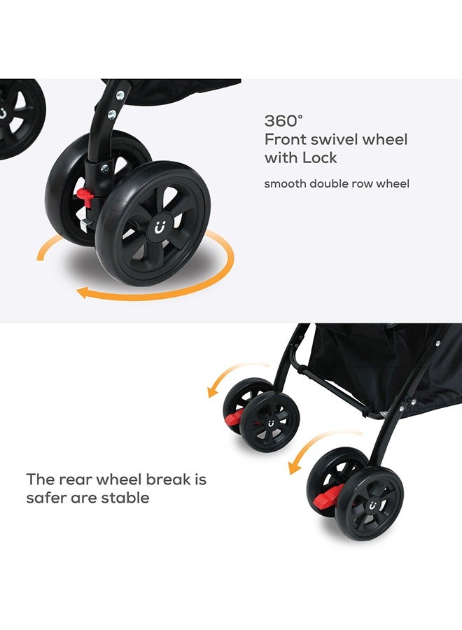 Fully Adjustable Stroller With Storage Basket, Removable Food Tray, 5 Point Safety Harness, Compact Design Shoulder Strap