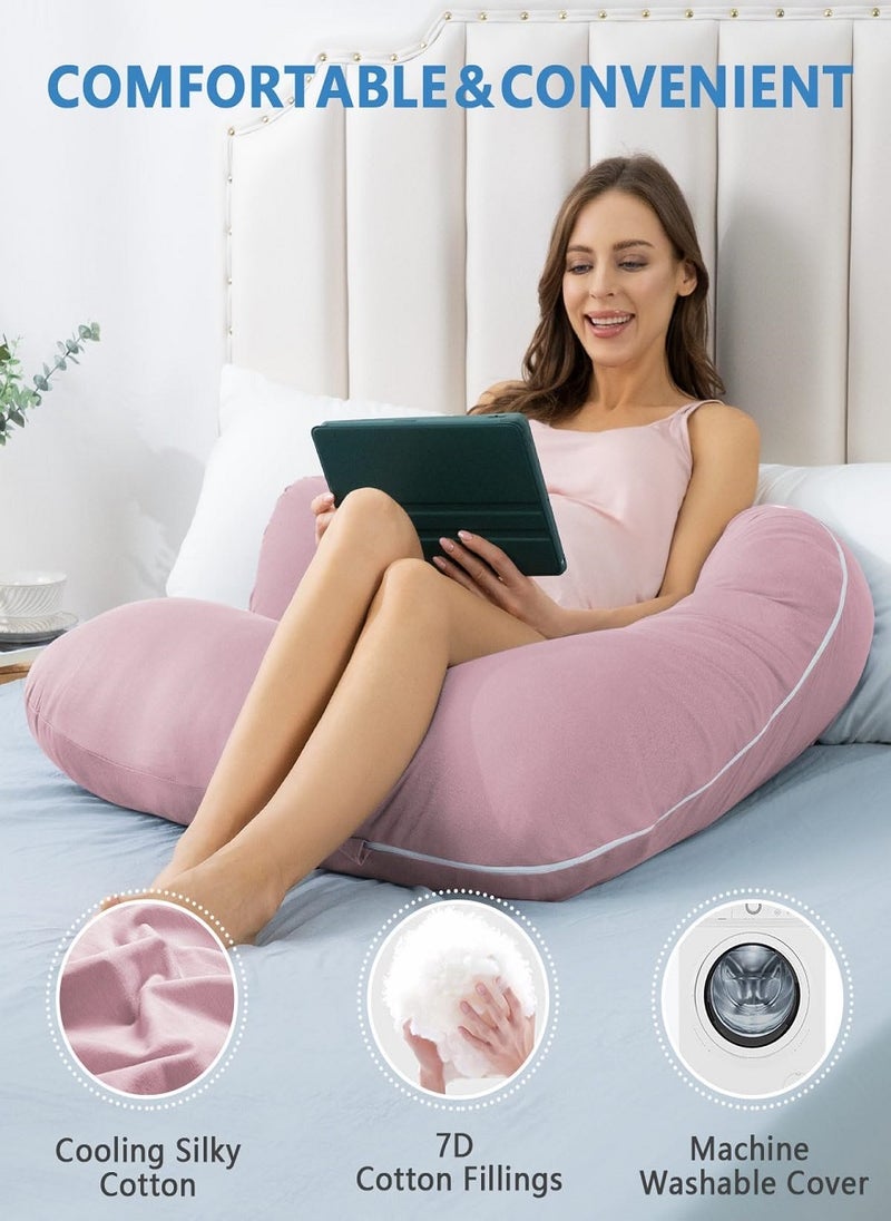 7 Shaped Maternity Pillow With Removable and Washable Soft Velvet Cover Pink 130x70cm