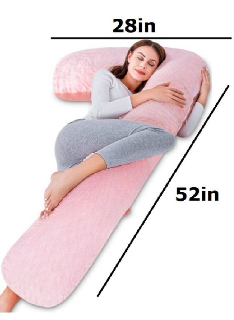 7 Shaped Maternity Pillow With Removable and Washable Soft Velvet Cover Pink 130x70cm