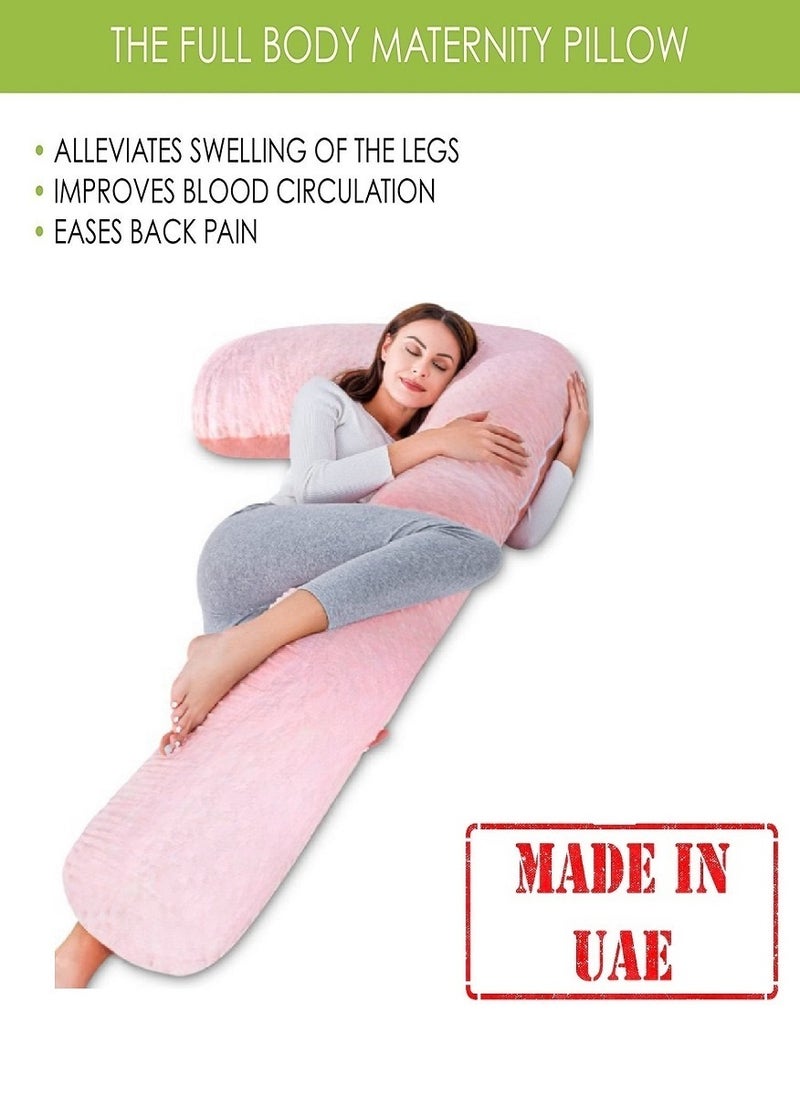 7 Shaped Maternity Pillow With Removable and Washable Soft Velvet Cover Pink 130x70cm