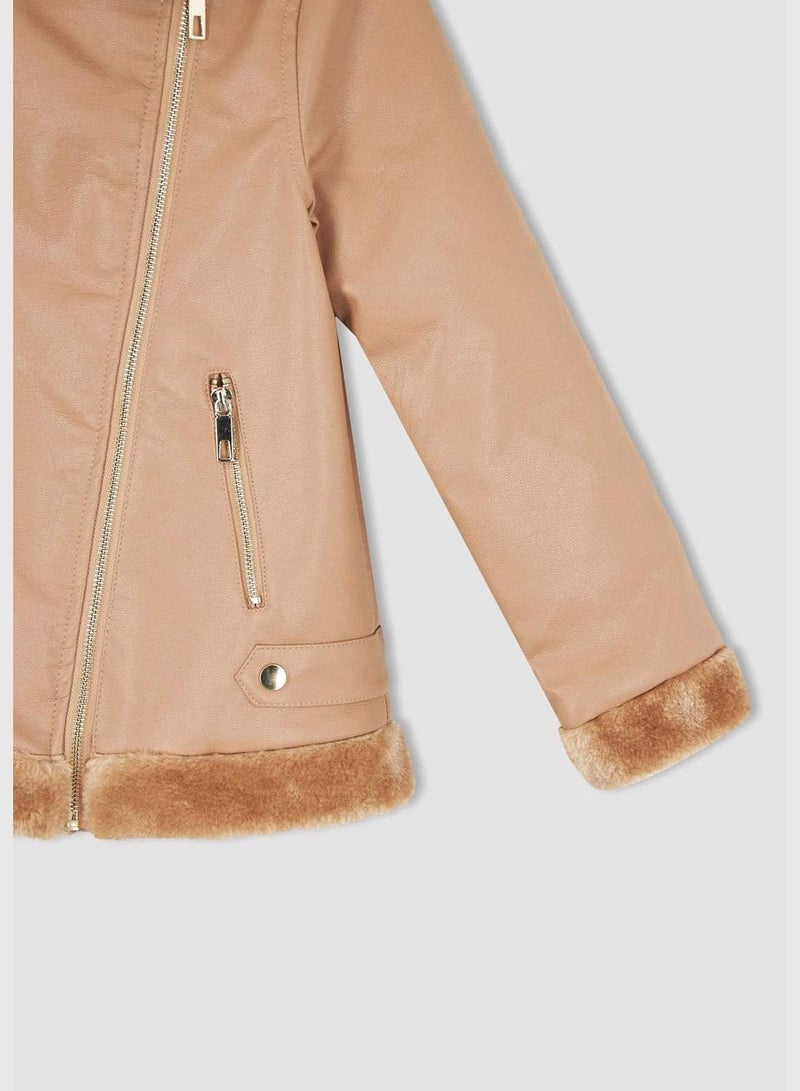 FauxFur detailed Faux Leather Jacket