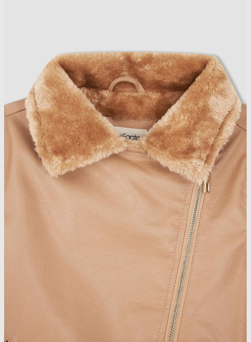 FauxFur detailed Faux Leather Jacket