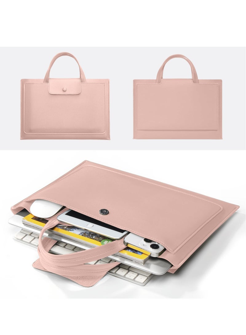 Laptop Sleeve Case Compatible with 14 inch New Macbook Pro/Max M2/M1 A2779 A2442, Air 13.6 inch, Surface 5/4/3, PU Bag with Small Case, Pink