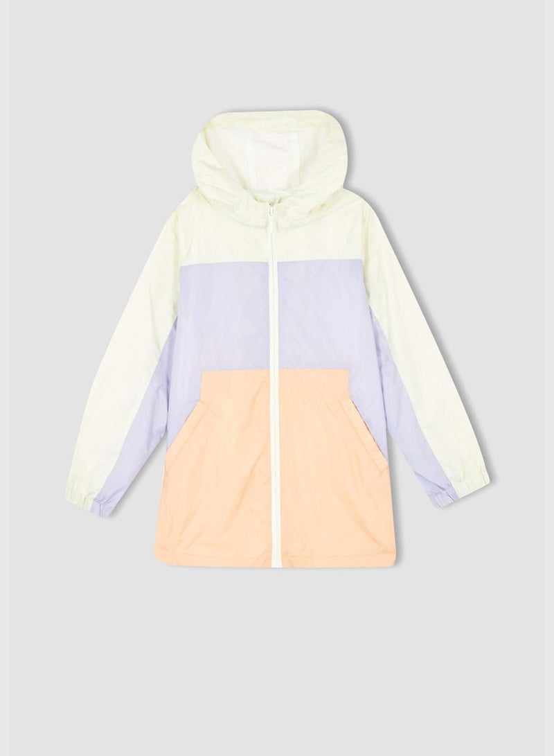 Relax Fit Colour Block Hooded Raincoat