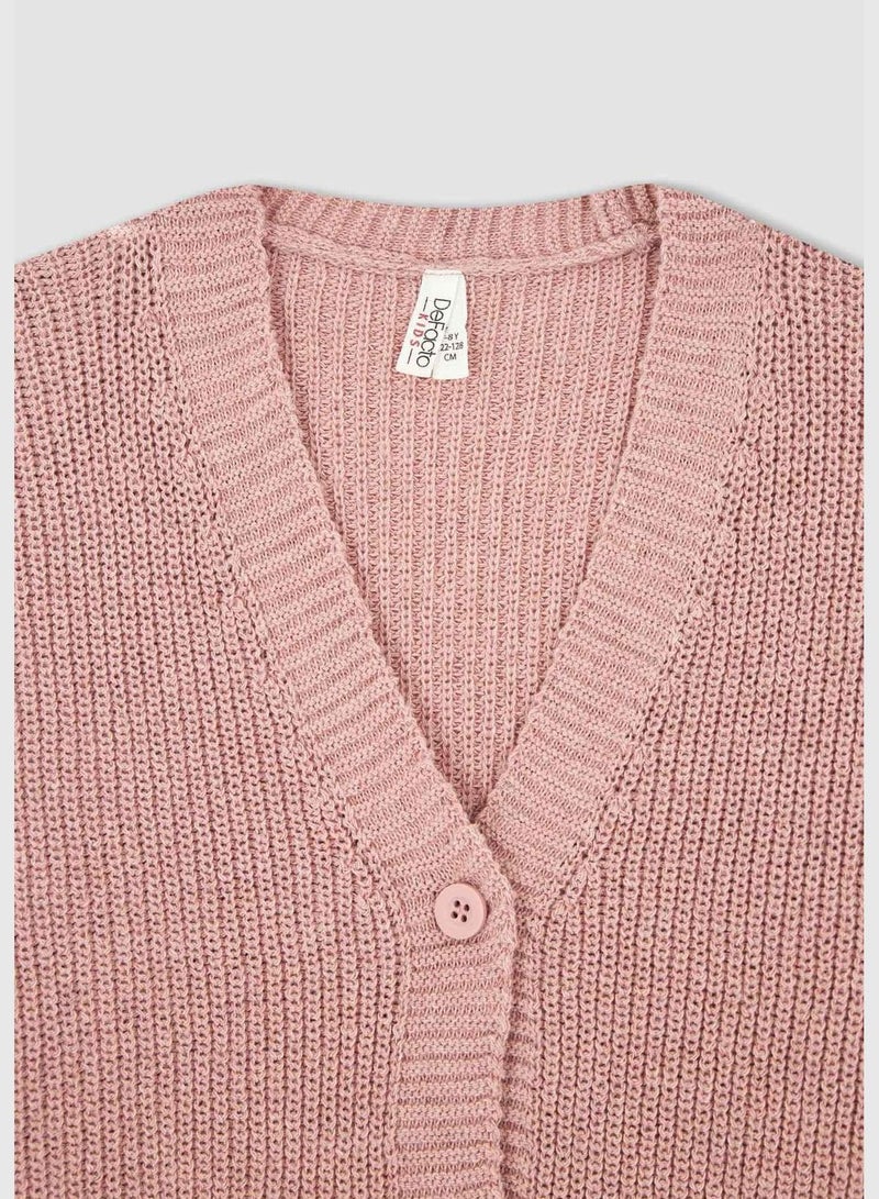 Girl V Neck Long Sleeve Tricot Cardigan