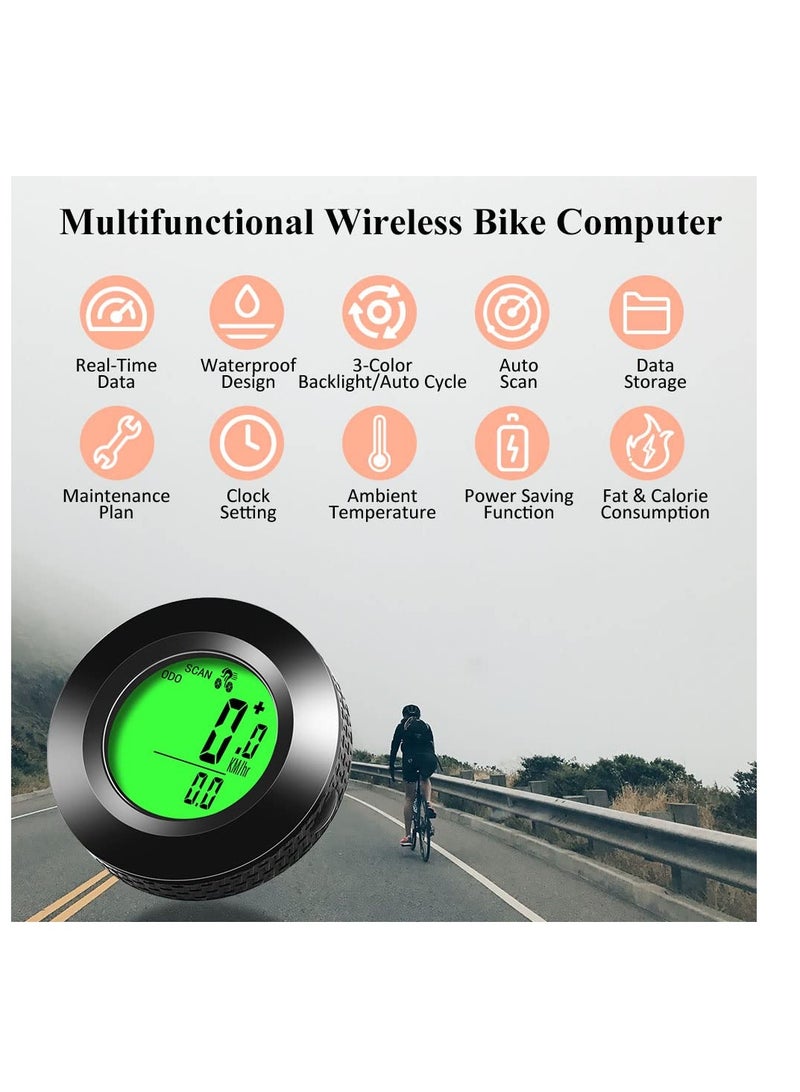Bicycle Computer Multifunctional Waterproof Odometer, Bike Speedometer, Cycling Speed Tracker with 3-Colour Backlit Display, with 20 Functions and Auto on /off, for Outdoor & Indoor Tracking