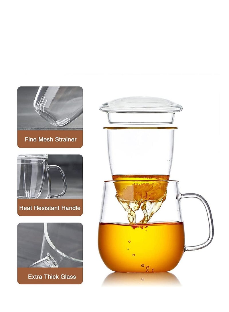 16.9 oz,Glass Tea Infuser Cups with Strainer and Lid,Tea Mugs with Infuser and Lid,Loose Tea Infuser,Hot Tea Diffuser Cup, (glass cover)，Glass Tea Cups