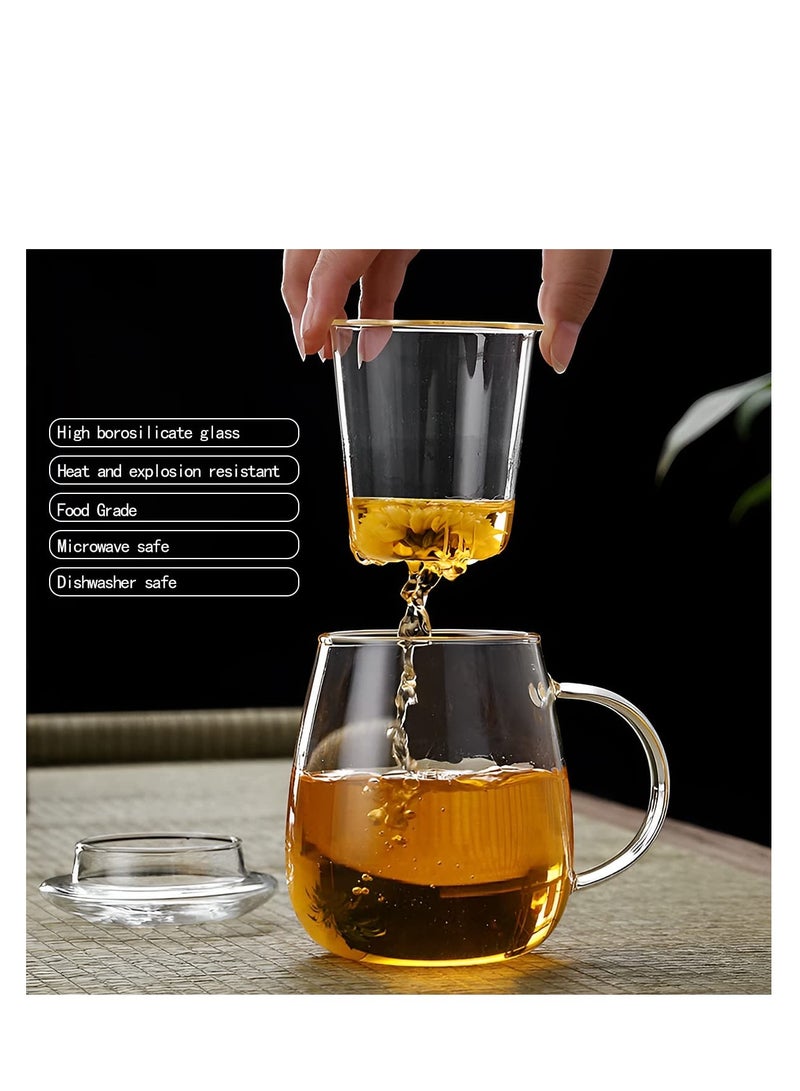 16.9 oz,Glass Tea Infuser Cups with Strainer and Lid,Tea Mugs with Infuser and Lid,Loose Tea Infuser,Hot Tea Diffuser Cup, (glass cover)，Glass Tea Cups