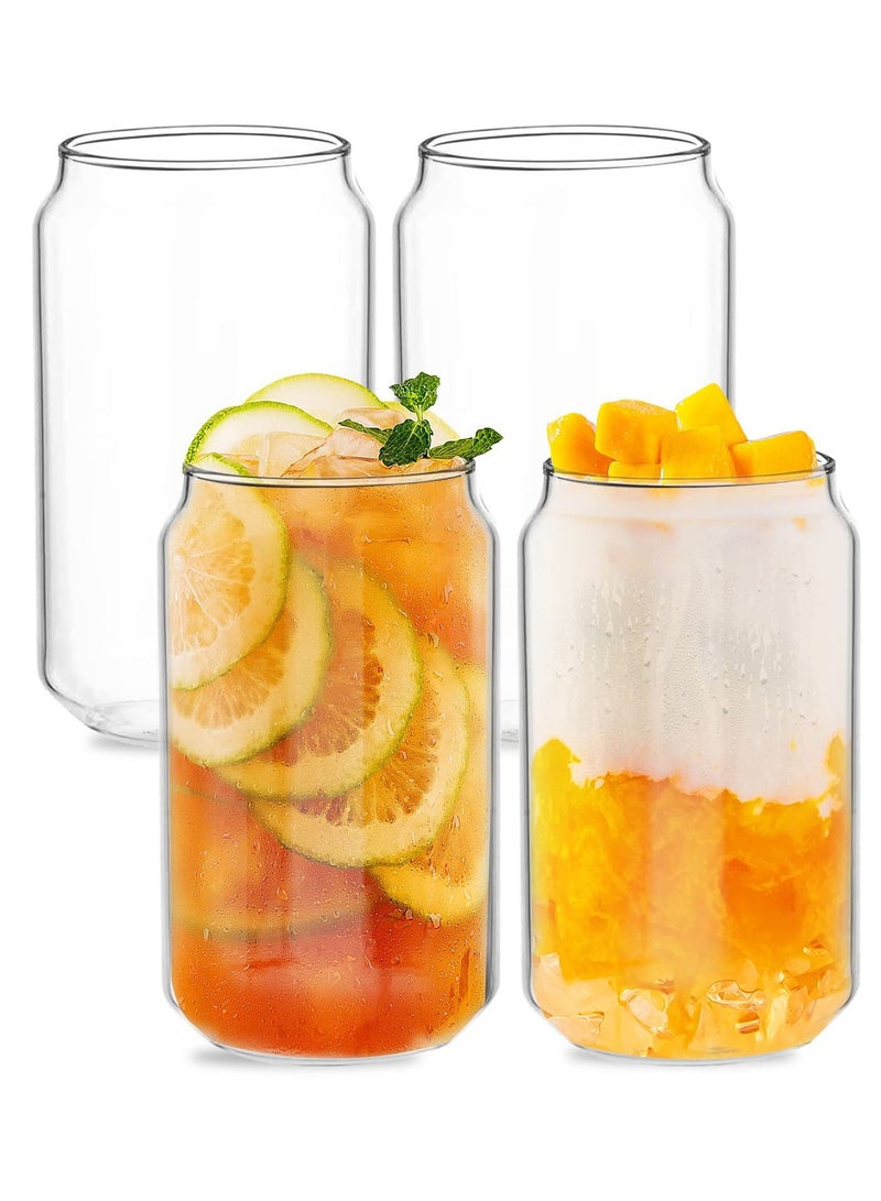 4 Pieces Drinkware Cup Set 390ml Clear Glass Cup Set Clear Glass Cups Mug Cup Iced Coffee Mugs Tea Water Drinkware