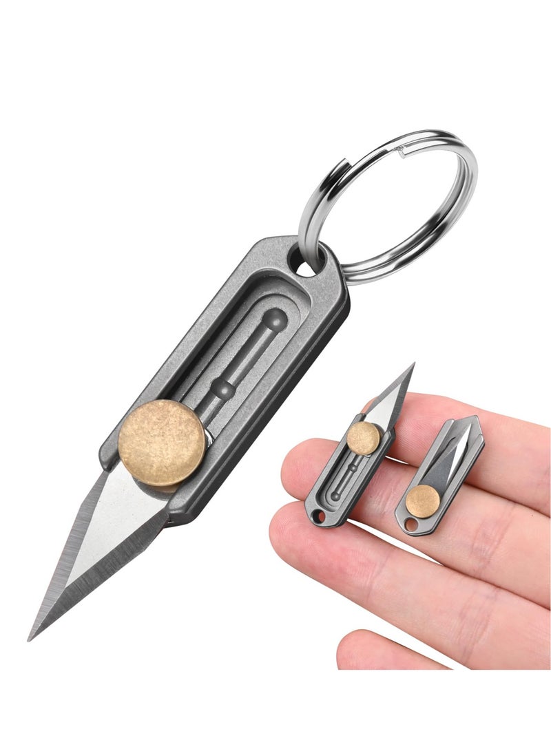 Mini Pocket Knife, Small Box Cutter Retractable, Keychain Knife for Men, EDC Utility Knife, Little Titanium Knifes for Everyday Carry, Gifts for Men Dad