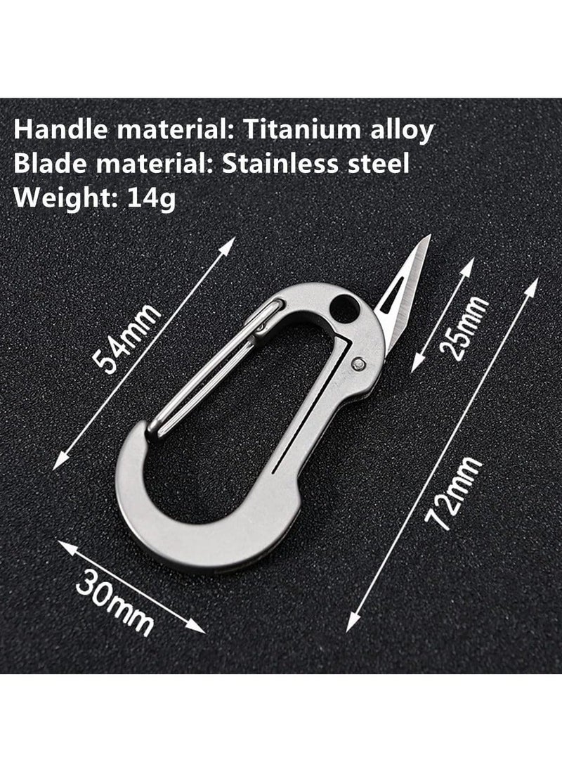 Titanium Carabiner with Folding Knife, Small Edc Multitool Keychain, Protable Clip Box Cutter, Foldable Pocket Knife Carabiner for Outdoor, Office, Camping, Hiking