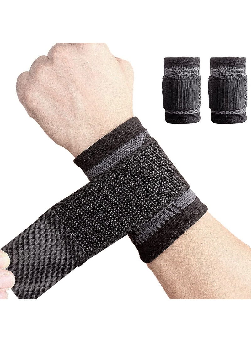 2 Pack Wrist Brace Carpal Tunnel, Wristbands Compression Wrist Strap, Wrist Wraps Support Sleeves for Work Fitness Weightlifting Sprains Tendonitis Pain Relief Breathable (Black, L)