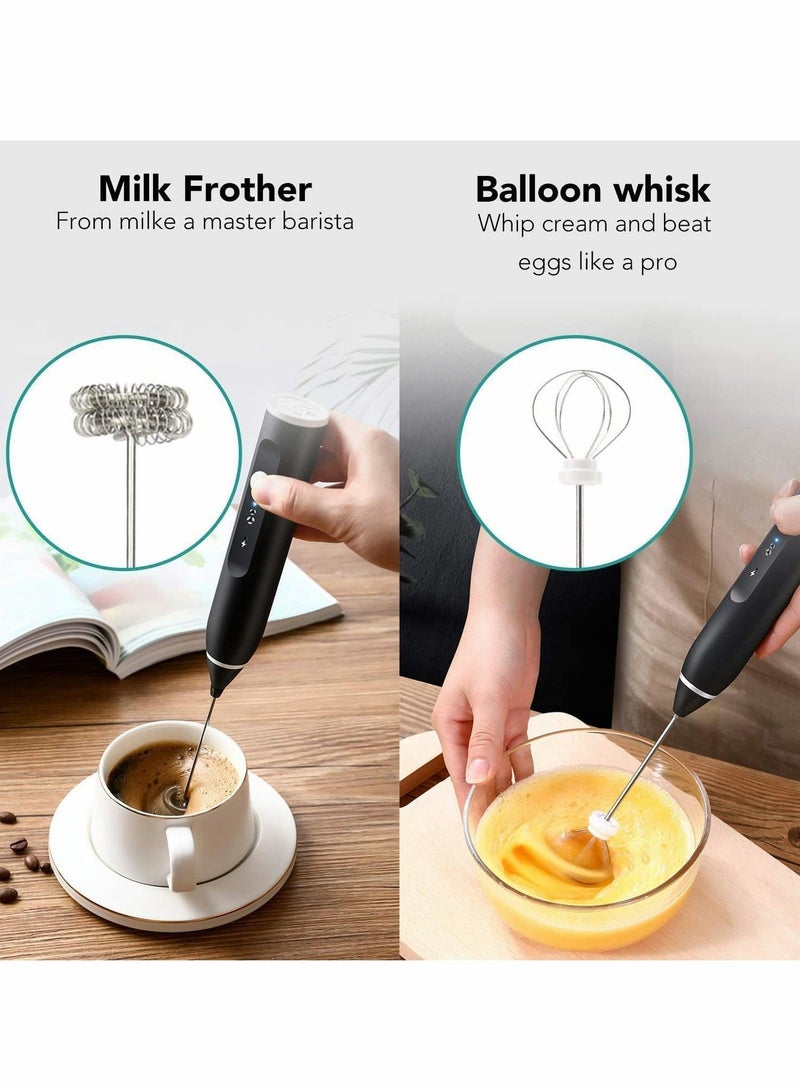 Milk Frother Coffee Electric Whisk with USB Rechargeable Three-Speed Force Adjustment Bubbler 2 in 1 Perfect for Latte Cappuccino